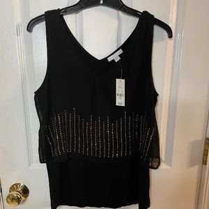 Women's New York & Company Black Tank Top Blouse with Gold Beading